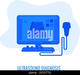 Ultrasound diagnosis, ultrasound machine. Hospital Diagnostic Equipment. Doppler Ultrasonography and Sonography Exam. Vector design illustration Stock Vector