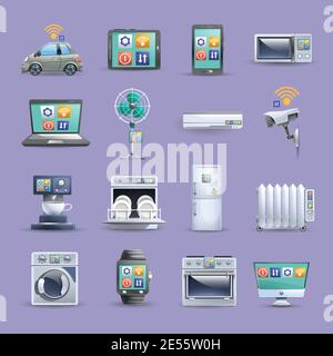 Internet of things remote control providing home comfort worldwide flat icons collection poster abstract isolated vector illustration Stock Vector