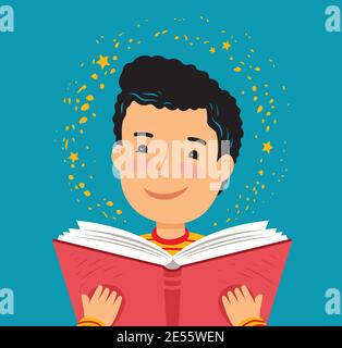 Child reading a book. School cartoon vector Stock Vector
