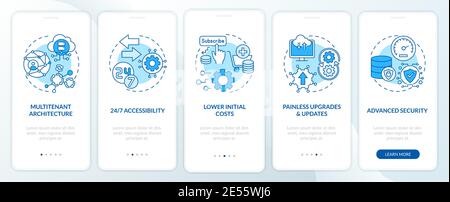 SaaS benefits onboarding mobile app page screen with concepts Stock Vector
