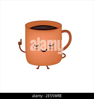 Coffee cup character. Hands up with number one. Stock Vector