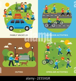 Outing design concept set with family vacation isolated vector illustration Stock Vector