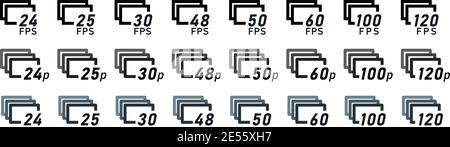Frames per second or fps simple icons set Stock Vector