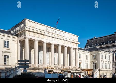 full view of Palais de Justice (Justice court) Tours city, Loire Valley, France 25.1.2021 traditional french style with columns Stock Photo