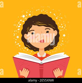 Girl reading a book. Cartoon vector illustration Stock Vector