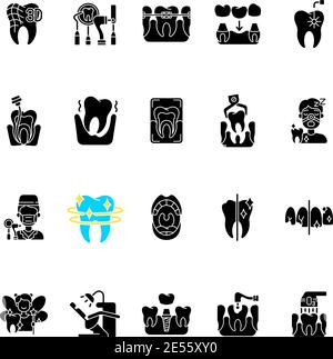 Professional stomatology black glyph icons set on white space Stock Vector