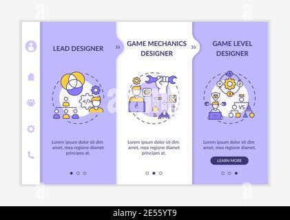 Game designers types onboarding vector template Stock Vector