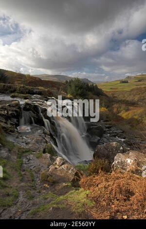 The Loup of Fintry waterfall on the River Endrick. Stock Photo