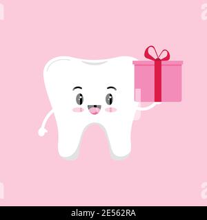 Valentines day tooth with gift dental icon isolated. Stock Vector