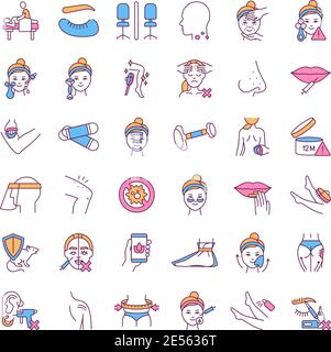 Building skin care routine RGB color icons set Stock Vector