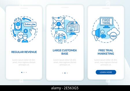 SaaS pros for developers onboarding mobile app page screen with concepts Stock Vector