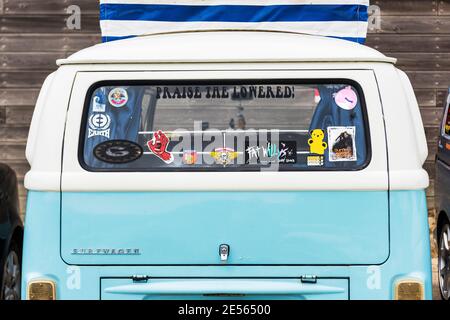 Vw Rear Window Graphics Various colourful stickers on the rear window of a Volkswagen Surfwagen ...