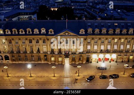 File photo : Ministery of Justice and the Ritz Palace seen by the height of the column Vendome in Paris, France, on July 4th, 2008. A fire has engulfed the top floor of the Ritz hotel in Paris, on January 19, 2016, which is currently undergoing major refurbishment work. The fire broke out at around 7am in the top floor of the five-star hotel which stands on Place Vendome, one of the city's plushest squares. According to initial reports from BFM TV, the fire broke out on the seventh floor of the hotel before quickly spreading to the roof. Some reports say most of the roof has been destroyed. It Stock Photo