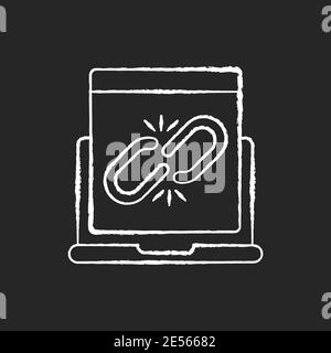 Broken link chalk white icon on black background Stock Vector