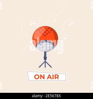 Colorful microphone vector icon for podcast, media hosting. Design template for recording studio symbol, logo, emblem and label. Voice sign trendy ill Stock Vector