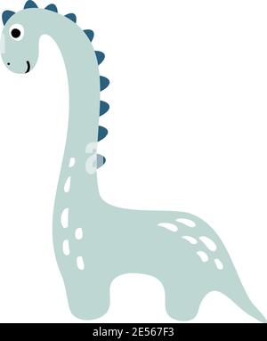 Little cute dinosaur. Vector scandinavian illustration for coloring drawing image cartoon. Kids blue dino image isolated on white. Baby monster Stock Vector