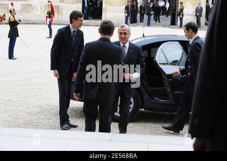 French President Nicolas Sarkozy receives Lebanese President Michel Suleiman at Elysee Palace in Paris, France on July 12, 2008. Photo by Elodie Gregoire/ABACAPRESS.COM Stock Photo