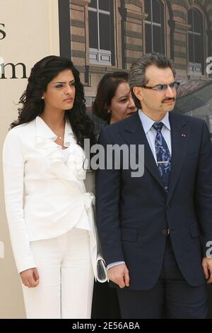 Saudi Arabian Prince Alwaleed bin Talal Bin Abdul aziz Al Saud and his wife Princess Ameera behind the first stone future Islamic art department at Louvre Museum's in Paris, France, on July 16, 2008 during the ceremony marking the launch of the works. Photo by Pierre Villard/Pool/ABACAPRESS.COM Stock Photo
