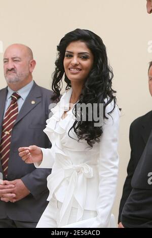 Saudi Arabian Prince Alwaleed bin Talal Bin Abdul aziz Al Saud's wife, Princess Ameera behind the first stone of the Louvre museum's future Islamic art department in Paris, France, on July 16, 2008 during the ceremony marking the launch of the works.ABACAPRESS.COM Stock Photo