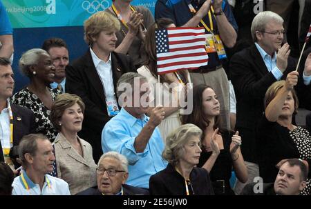 US President George W Bush, his wife Laura, daughter Barbara and US Former President George H.W. Bush attend the Swimming Finals during the XXIX Olympiad at the National Aquatics Center in Beijing, China on August 10, 2008. Photo by Jing Min/Cameleon/ABACAPRESS.COM Stock Photo