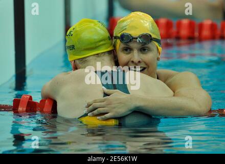 Lisbeth Trickett of Australia celebrates finishing the Women's 100m Butterfly Final held day 3 of the XXIX Olympic games at the Olympic National aquatic center in Beijing, China on August 11, 2008. Photo by Willis Parker/Cameleon/ABACAPRESS.COM Stock Photo