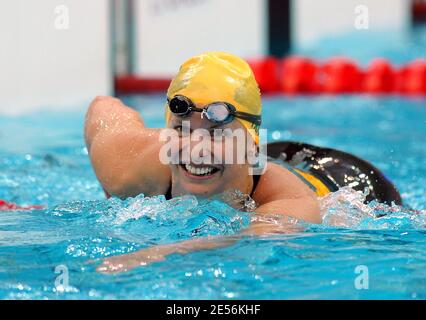 Lisbeth Trickett of Australia celebrates finishing the Women's 100m Butterfly Final held day 3 of the XXIX Olympic games at the Olympic National aquatic center in Beijing, China on August 11, 2008. Photo by Gouhier-Hahn-Nebinger/Cameleon/ABACAPRESS.COM Stock Photo