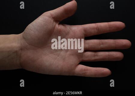 Left palm and life line, divination by hand Stock Photo - Alamy