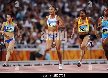 France's Christine Arron competes in the Women's 100m SemiFinal heat 2 of the XXIX Beijing Olympic Games at the National Stadium in Beijing, China on August 16, 2008. Photo by Gouhier-Hahn-Nebinger/Cameleon/ABACAPRESS.COM Stock Photo