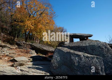 The landmark Jefferson rock overlook on the Appalachian Trail. During fall, autumn in Harpers Ferry, West Virginia. Stock Photo