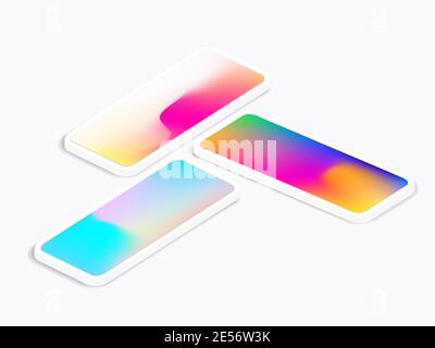 Mobile Phone Realistic in Perspective with Gradient Display Stock Vector