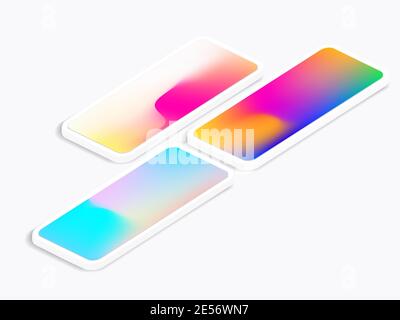 Mobile Phone Realistic in Perspective with Gradient Display Stock Vector