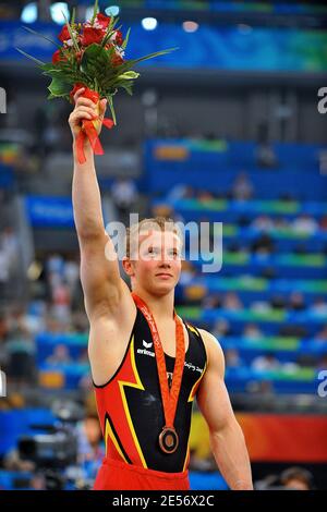 Germany's Gymnast Fabian Hambuechen won the bronze medal at the Horizontal bar during the XXIX Olympic games in Beijing, China on August 19, 2008. Photo by Jean-Michel Psaila/ABACAPRESS.COM Stock Photo