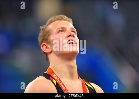 Germany's Gymnast Fabian Hambuechen won the bronze medal at the Horizontal bar during the XXIX Olympic games in Beijing, China on August 19, 2008. Photo by Jean-Michel Psaila/ABACAPRESS.COM Stock Photo