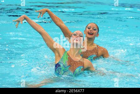 Apolline Dreyfuss and Lila Meessemann-Bakir of France compete in the Synchronised Swimming Duet Free Routine event of the Beijing 2008 Olympic Games on Day 12 at the National Aquatics Center in Beijing, China on August 20, 2008. Photo by Gouhier-Hahn-Nebinger/Cameeon/ABACAPRESS.COM Stock Photo