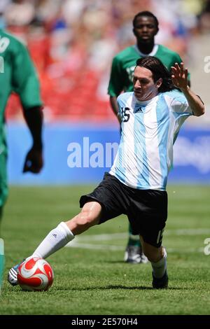 Argentina's Lionel Messi in action during the Men's Gold Medal football  match between Nigeria and Argentina of Beijing 2008 Olympic Games on Day 15  at the National Stadium in Beijing, China on