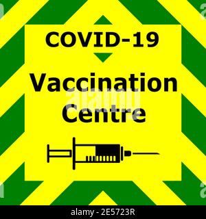 Green and yellow chevron vector graphic identifying a Covid 19 vaccination centre Stock Vector