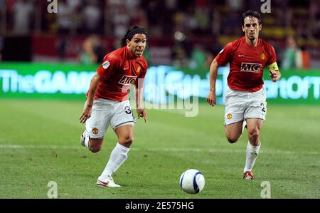 Carlos Tevez during the UEFA Super Cup Final, Manchester United v Zenit St Petersburg at Stade Louis II in Monaco, on August 29, 2008. Photo by Steeve Mc May/Cameleon/ABACAPRESS.COM Stock Photo