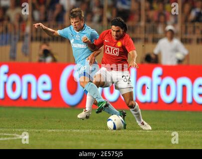 Andrei Arshavin and Carlos Tevez during the UEFA Super Cup Final, Manchester United v Zenit St Petersburg at Stade Louis II in Monaco, on August 29, 2008. Photo by Willis Baker/Cameleon/ABACAPRESS.COM Stock Photo