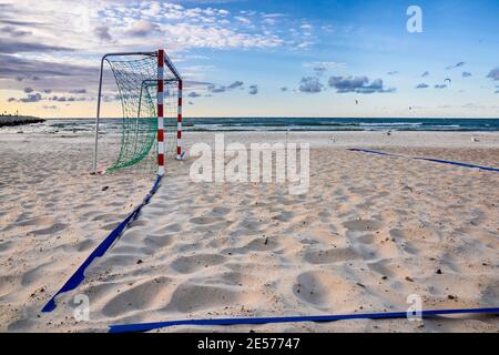 Relax on the beach. Summer time. Playing field on the beach. Ustka on the Baltic sea. Poland Stock Photo