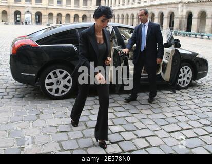 Pregnant French Minister of Justice Rachida Dati attends the funerals of Alain Griotteray in Paris, France on September 4, 2008. Photo by Denis Guignebourg/ABACAPRESS.COM Stock Photo