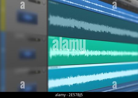 Image of multitrack sound audio wave on monitor. Recording, Mixing, and mastering in studio. Stock Photo