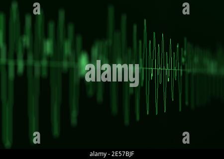 Image macro closeup of Seismic, stock market, and sound audio wave diagram. Blur, DOF. Stock Photo