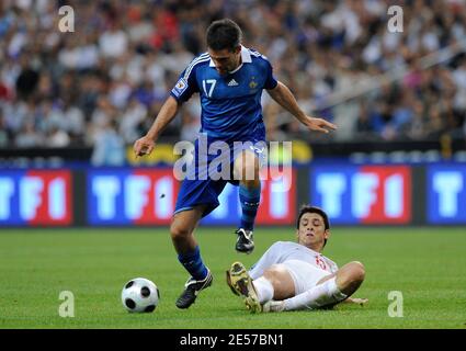France's Jeremy Toulalan against Serbia's Kakar during the Soccer match, World Cup 2010 Qualifying, France vs Serbia at the Stade de France in Saint-Denis near Paris, France on September 10, 2008. France won 2-1. Photo by Wilis Parker/Cameleon/ABACAPRESS.COM Stock Photo