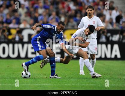 France's Thierry Henry battles for the ball with Serbia's Kakar during the Soccer match, World Cup 2010 Qualifying, France vs Serbia at the Stade de France in Saint-Denis near Paris, France on September 10, 2008. France won 2-1. Photo by Wilis Parker/Cameleon/ABACAPRESS.COM Stock Photo