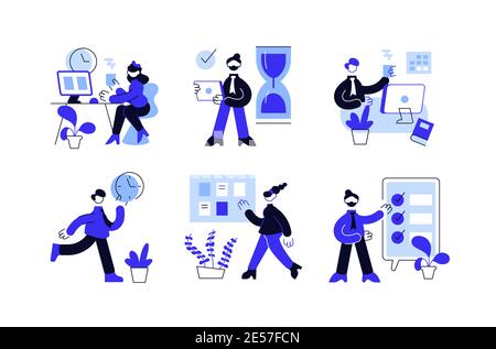 Collection of people successfully organizing their tasks Stock Vector