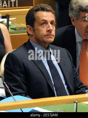French President Nicolas Sarkozy at the United Nations in New York, United States, on September 22, 2008 during a meeting on Africa's development needs, on the eve of the opening of the anuual UN General Assembly. Photo by Alain Benainous/Pool/ABACAPRESS.COM Stock Photo