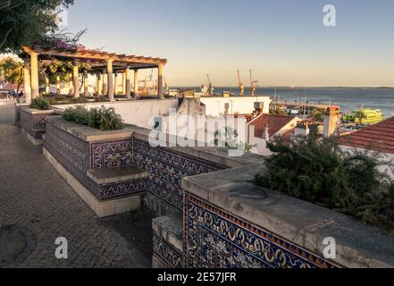 São Sebastião viewpoint in Setúbal, Portugal, seen at sunset on a summer day. Stock Photo