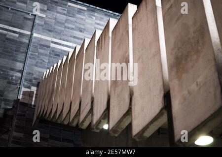 Geometric rectangular pattern in stadium bleacher wall Stock Photo