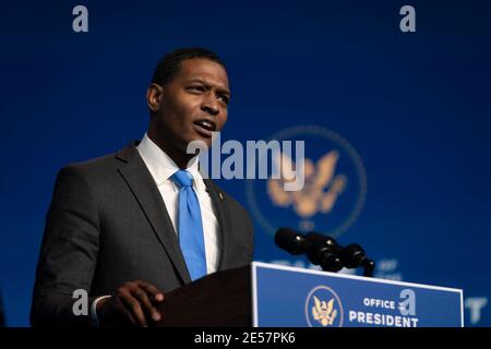 Wilmington, Delaware, USA. 19th Dec, 2020. Michael Regan delivers remarks after being introduced as US President-elect Joe Bidens nominee to be the new EPA Administrator at the Queen Theater on December 19, 2020 in Wilmington, Delaware. Credit: Alex Edelman/ZUMA Wire/Alamy Live News