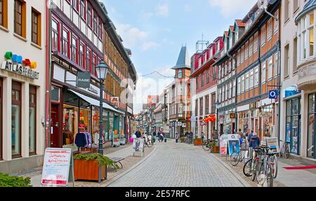 WERNIGERODE, GERMANY - NOVEMBER 23, 2012: The Breite Strasse (street) is lined with traditional half-timbered houses, on November 23 in Wernigerode Stock Photo